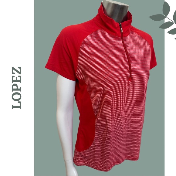Lopez Women's Red White Zip-Up Short Sleeve Polo Top Contrast Print Size Medium - Picture 3 of 6